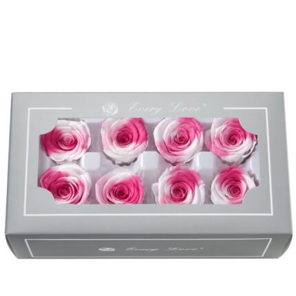 Grade A Preserved Flower Rainbow Color Gradient Rose Head 4-5cm 8 pcs