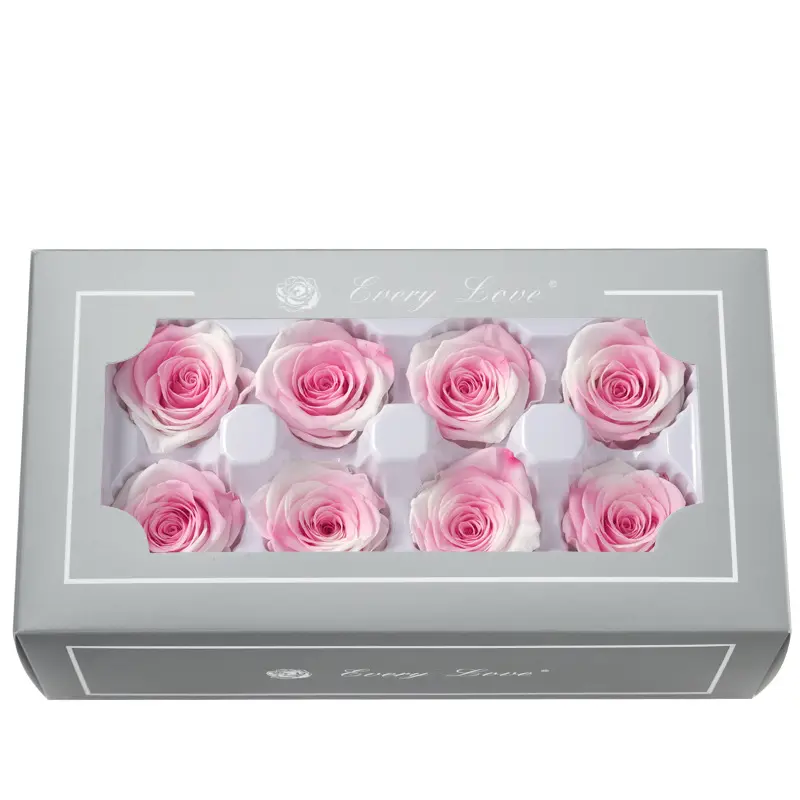 Grade A Preserved Flower Rainbow Color Gradient Rose Head 4-5cm 8 pcs