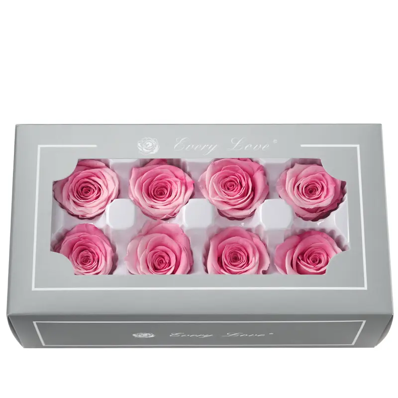 Grade A Preserved Flower Rainbow Color Gradient Rose Head 4-5cm 8 pcs