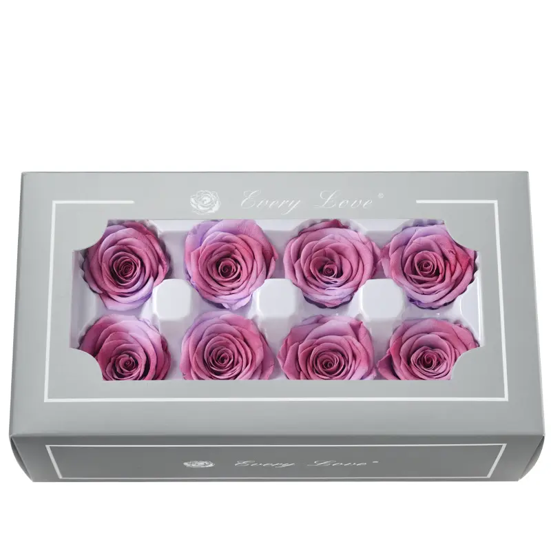 Grade A Preserved Flower Rainbow Color Gradient Rose Head 4-5cm 8 pcs