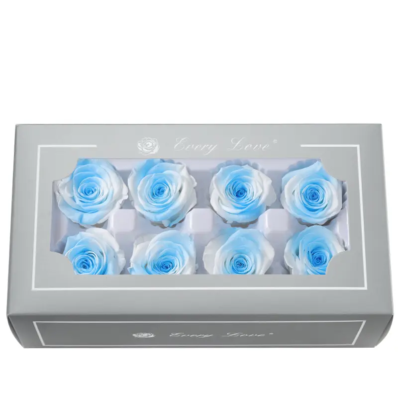 Grade A Preserved Flower Rainbow Color Gradient Rose Head 4-5cm 8 pcs