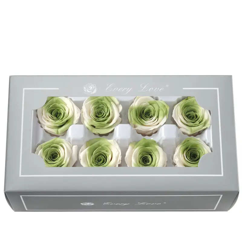 Grade A Preserved Flower Rainbow Color Gradient Rose Head 4-5cm 8 pcs