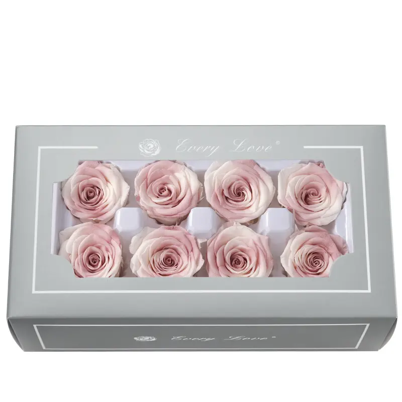 Grade A Preserved Flower Rainbow Color Gradient Rose Head 4-5cm 8 pcs