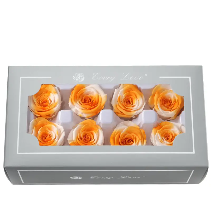 Grade A Preserved Flower Rainbow Color Gradient Rose Head 4-5cm 8 pcs