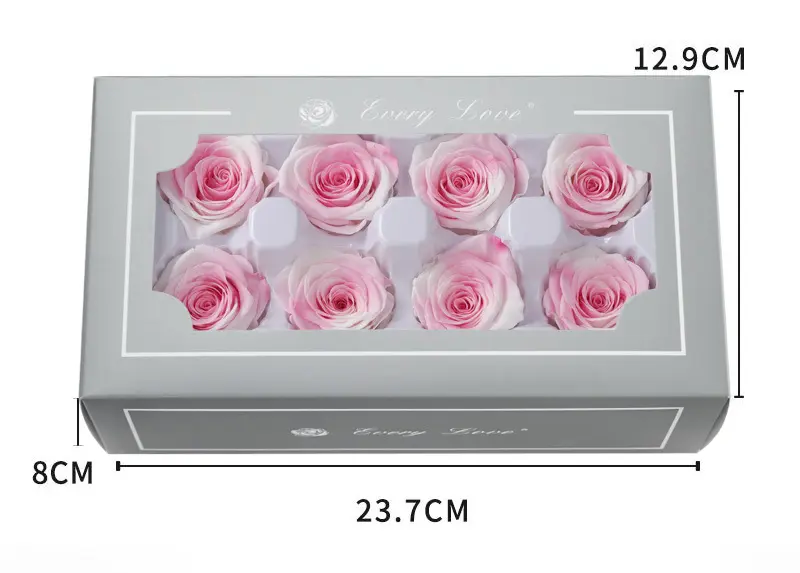 Grade A Preserved Flower Rainbow Color Gradient Rose Head 4-5cm 8 pcs