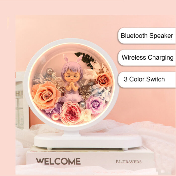 Preserved Flower Bluetooth Speaker Wireless Charging Three-color Table Lamp Birthday Gift Wedding Gift - Image 1