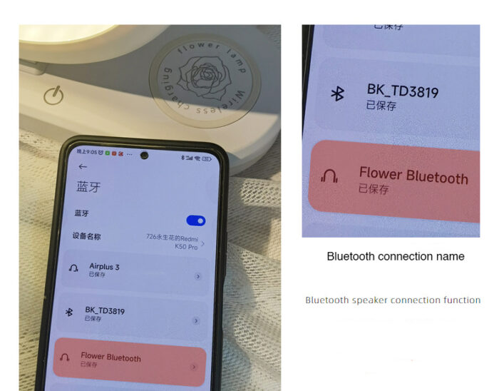 Preserved Flower Bluetooth Speaker Wireless Charging Three-color Table Lamp Birthday Gift Wedding Gift - Image 4