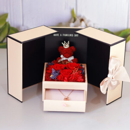 Eternal flower rose moss bear angel double open surprise jewelry box