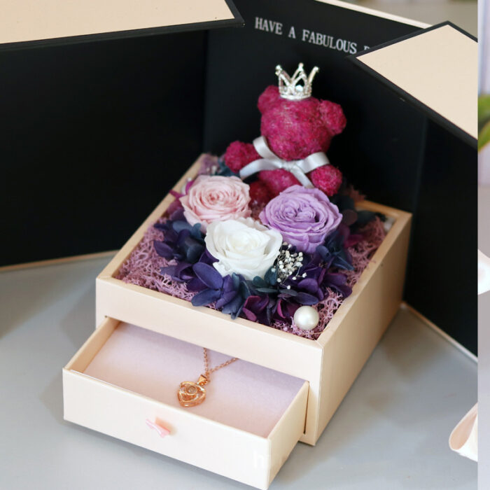 Eternal flower rose moss bear angel double open surprise jewelry box - Image 8