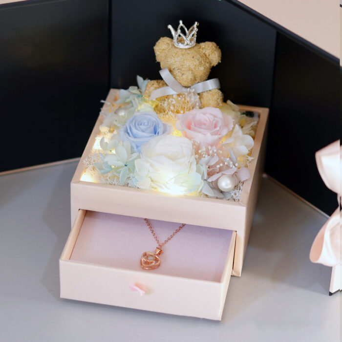 Eternal flower rose moss bear angel double open surprise jewelry box - Image 10